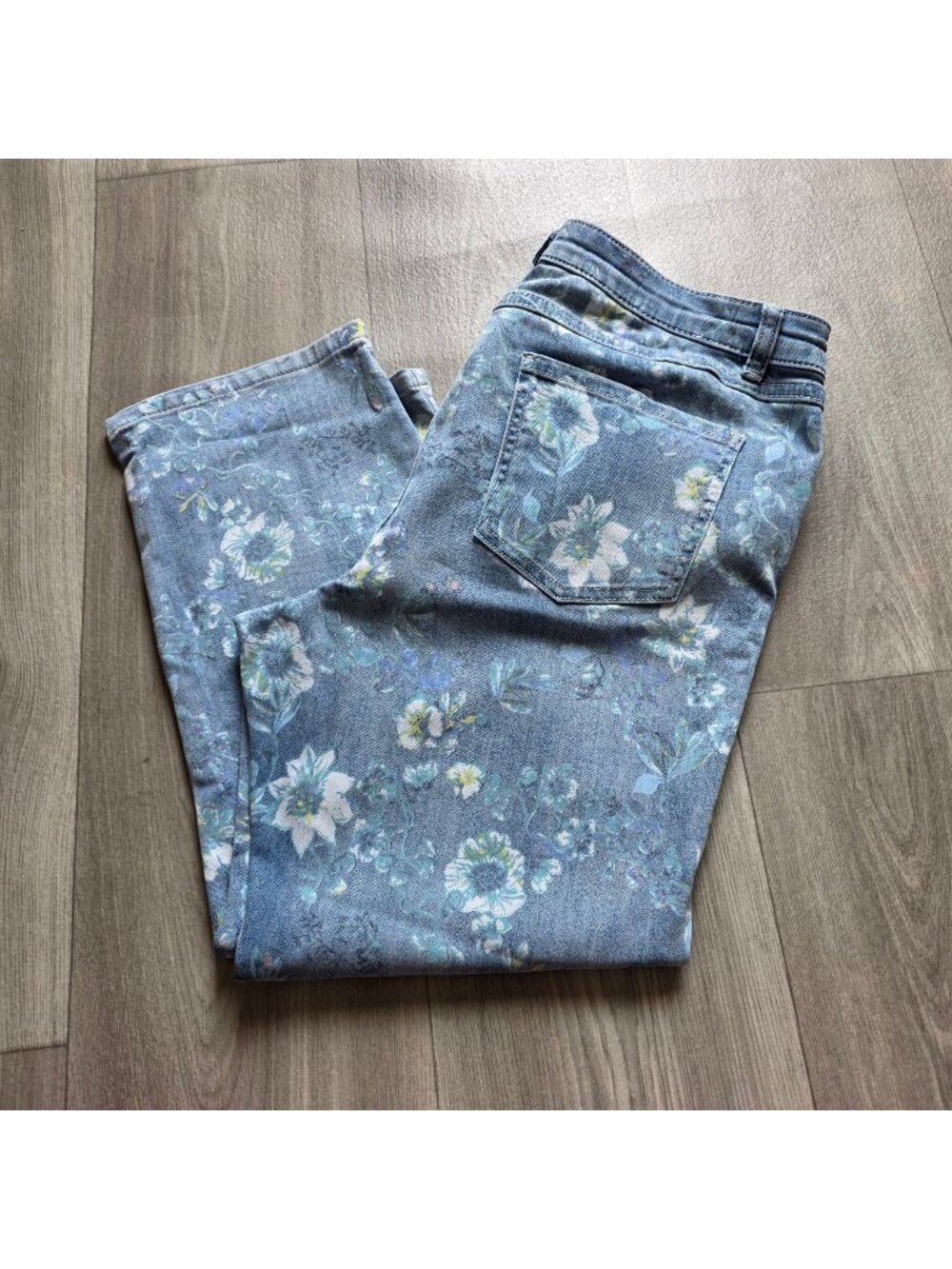 Floral Printed Womens Stretch Jeans By FDJ Olivia US 12 - Light Blue Denim Pants